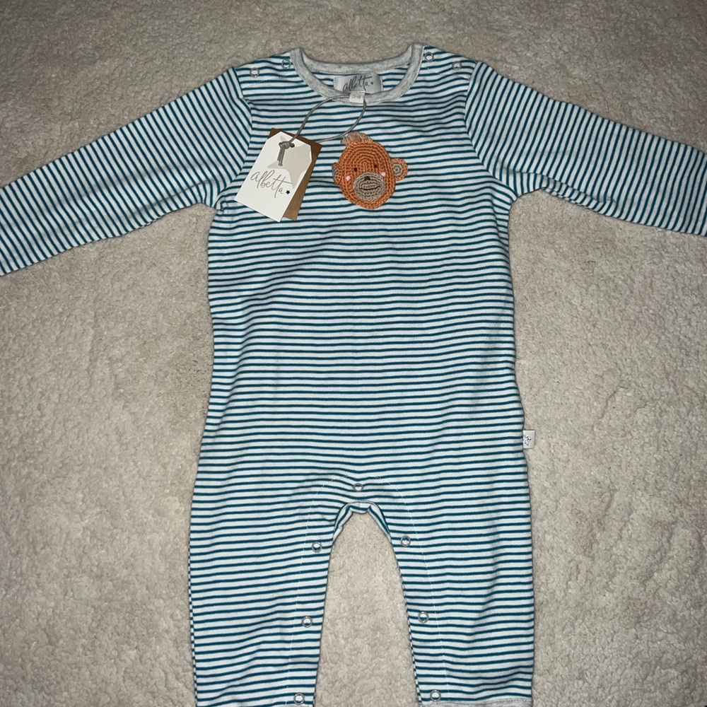 Blue and White Striped Footies with Long Sleeves